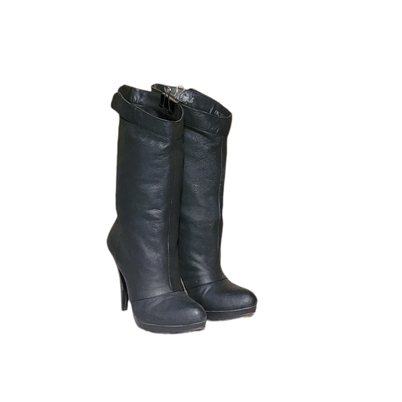 Women Vintage Leather Black Mid Calf Pirate Cut Boots By BCBG Generation Size 6B - Picture 1 of 10